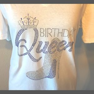 Birthday Queen T-shirt crew neck only. Stones are blue and crystal (clear).